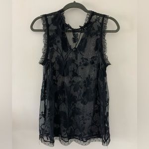 Black mesh sheer frilly vest or tank top